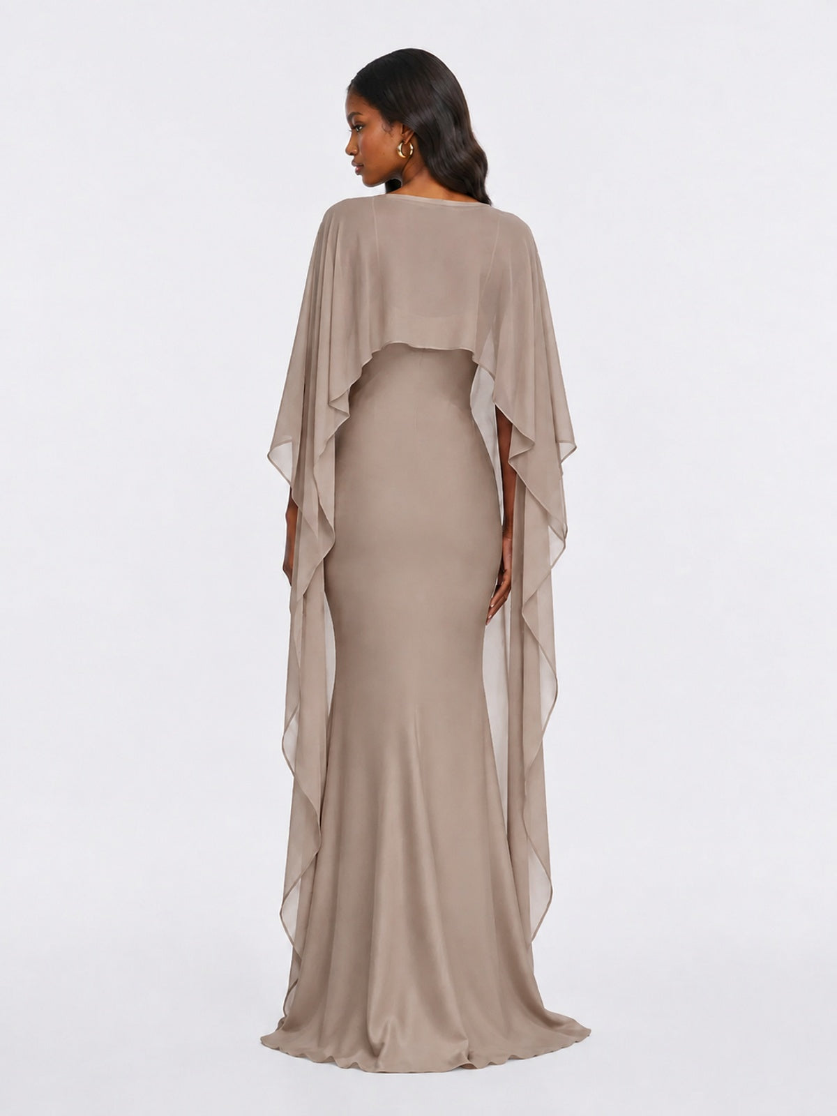 Satin Cape Prom Dresses Meramid Maxi Dress