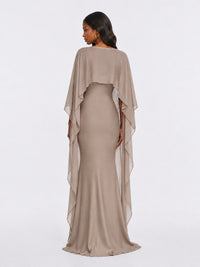 Satin Cape Prom Dresses Meramid Maxi Dress