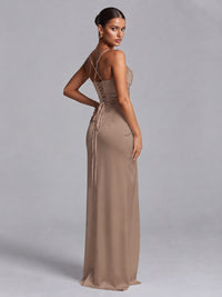 Square Neck Satin Long Prom Dress with Ruffles
