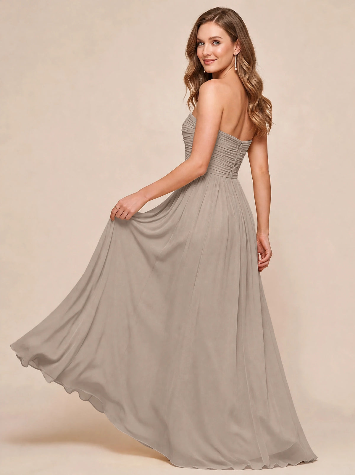 Strapless Pleated Chiffon A-Line Bridesmaid Dress