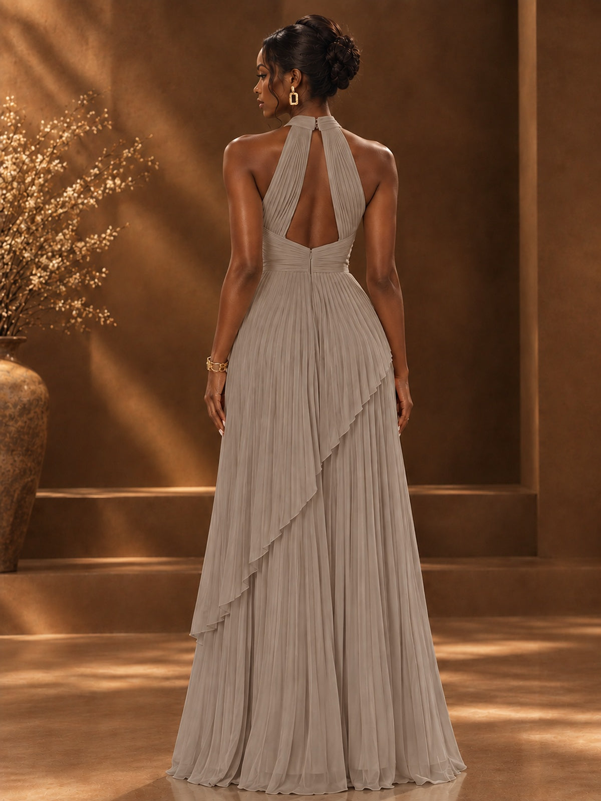Wrap Pleated Prom Dress Halter A-line Chiffon Formal Wedding Dress