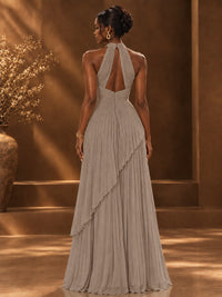 Wrap Pleated Prom Dress Halter A-line Chiffon Formal Wedding Dress