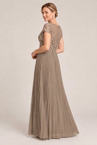 Embroidered Lace Pleated Mother of the Bride Dress