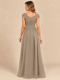 Cap Sleeve Mother of The Bride Dresses Long Chiffon Formal Gowns