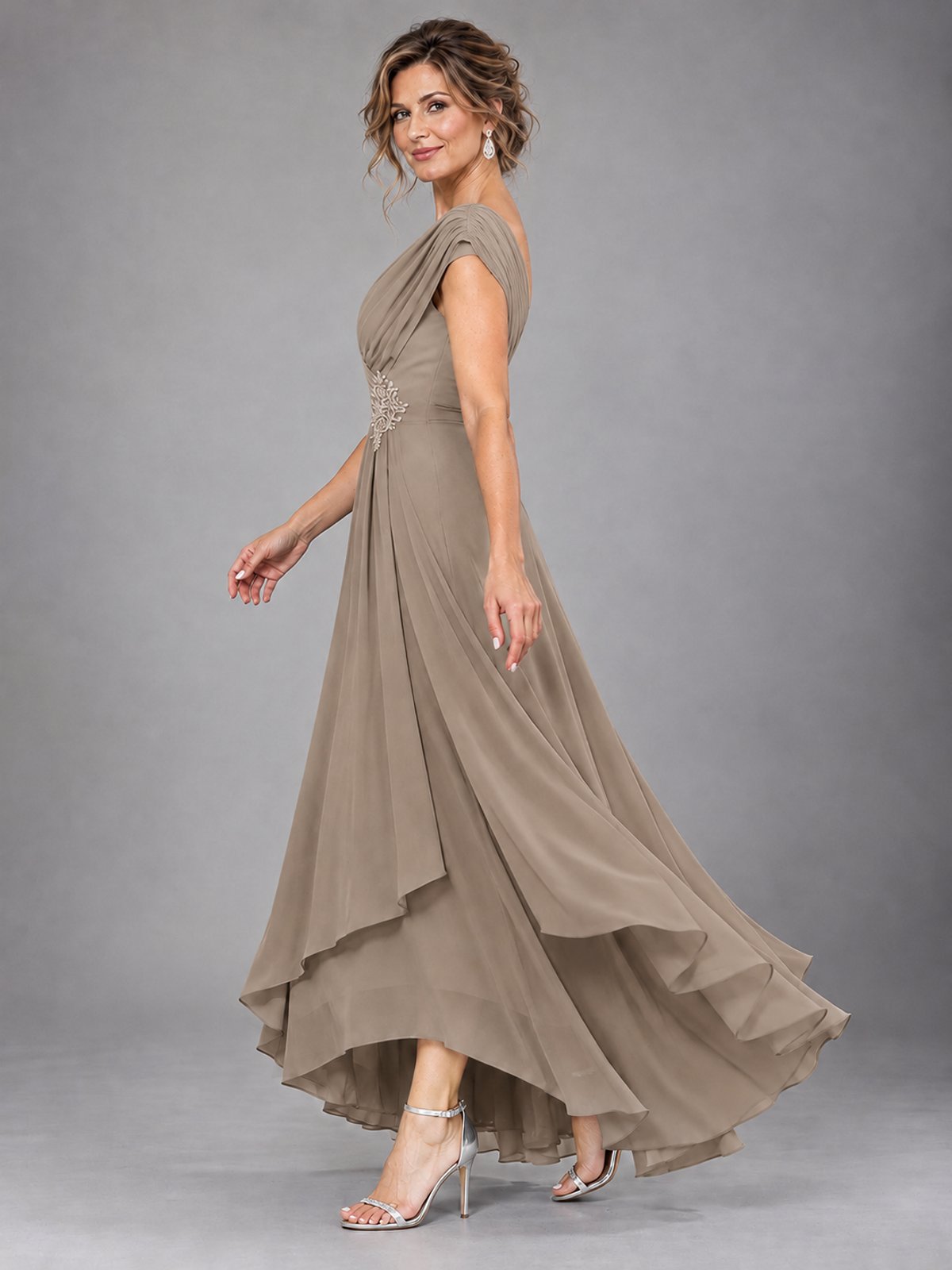 Cap Sleeve Chiffon A-Line Mother of the Bride Dress