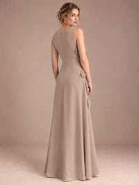 3D Floral Applique Sleeveless Formal Maxi Dress