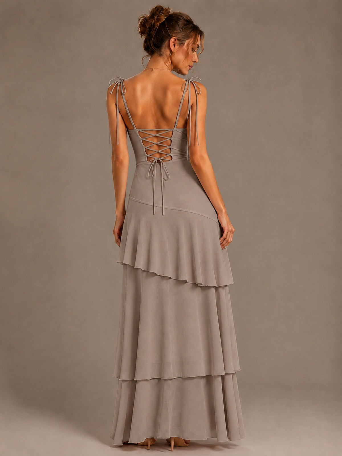 Spaghetti Strap Tiered Ruffles Chiffon Prom Dress