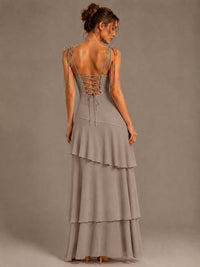 Spaghetti Strap Tiered Ruffles Chiffon Prom Dress