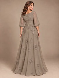 A-Line Mother of the Bride Dress with Sheer Puff Sleeves