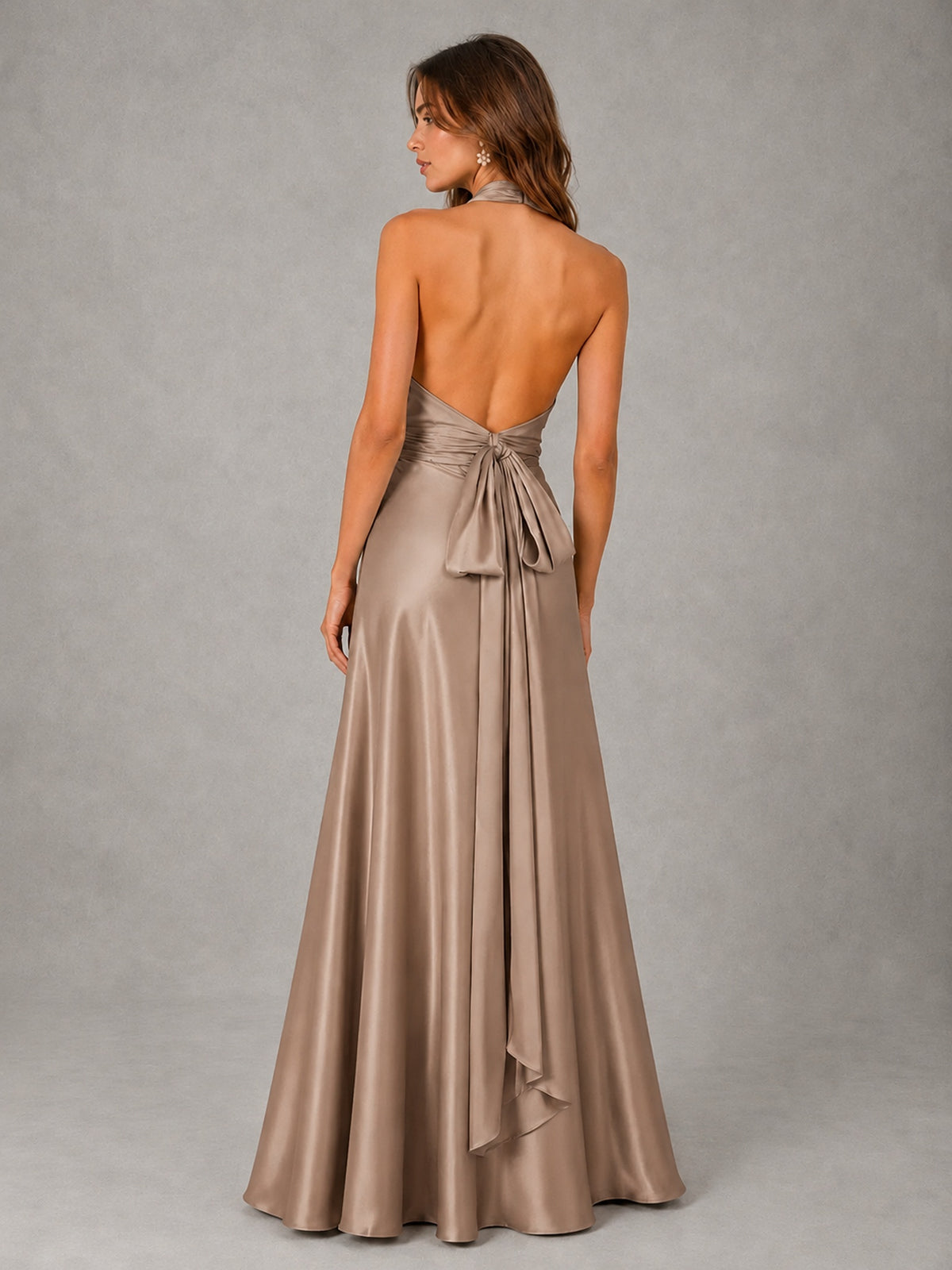 Sage Green Satin A-Line Bridesmaid Dress with Halter Neck