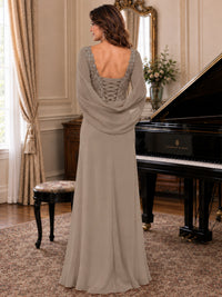 Elegant Applique Chiffon Mother of the Bride Dress with Cape Sleeves