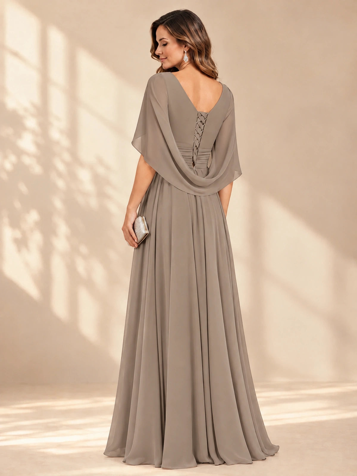 Ruched V Neck Mother of The Bride Dresses with Shawls Appliques and Cap Sleeves