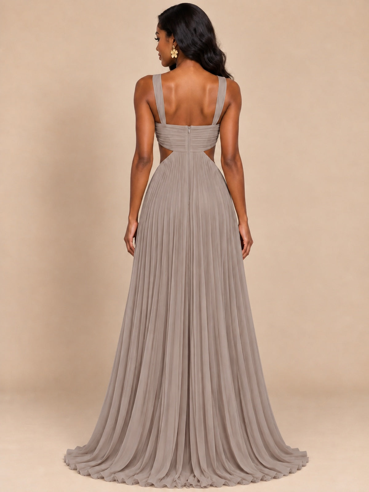 Butter Yellow Pleated Cutout Maxi Dress