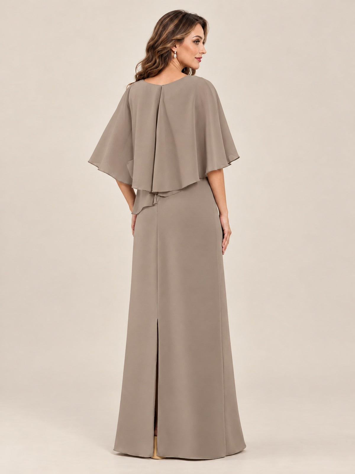 Cape Sleeve Mother of the Bride Dress with Asymmetrical Overlay