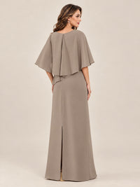 Cape Sleeve Mother of the Bride Dress with Asymmetrical Overlay