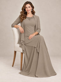 Dusty Blue Two-Piece Chiffon Mother of the Bride Dress with Jacket