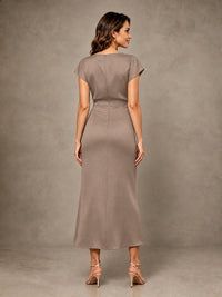 Cowl Neck Satin Mother of the Bride Dress with Ruched Waist