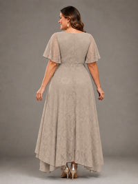 Jacquard Chiffon A-Line V-Neck High-Low Mother of the Bride Dress