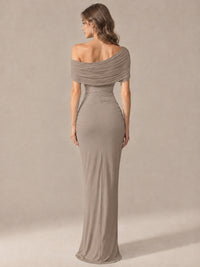 Elegant Draped Off Shoulder Ruched Mermaid Chiffon Formal Evening Gown