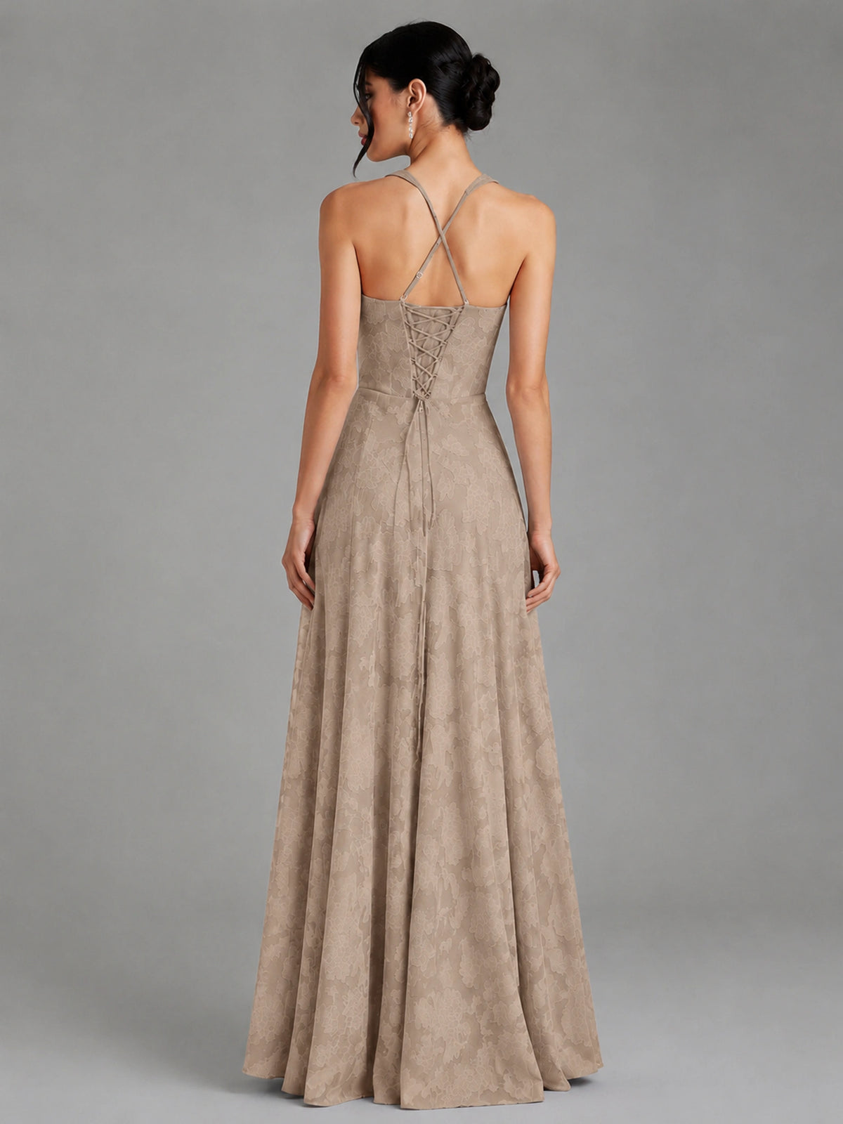 A-Line Halter Floral Chiffon Maxi Dress