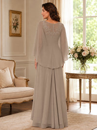 Elegant Chiffon Mother of the Bride Dress with Lace Applique and Cape Sleeves