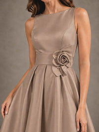 Tea-Length Satin Mother of the Bride Dress with 3D Flower Detail