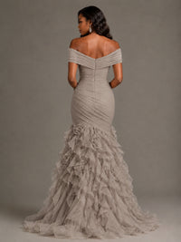 Pink Off-the-Shoulder Mermaid Prom Dress with Ruffles 3D Flowers