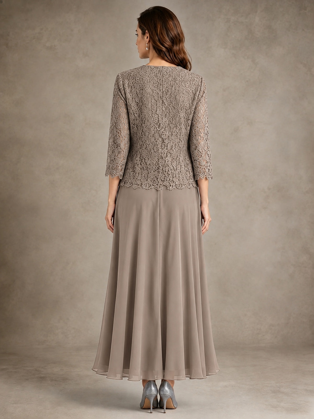 2-Piece Chiffon Mother of the Bride Dress with Lace Jacket
