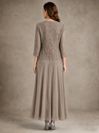 2-Piece Chiffon Mother of the Bride Dress with Lace Jacket