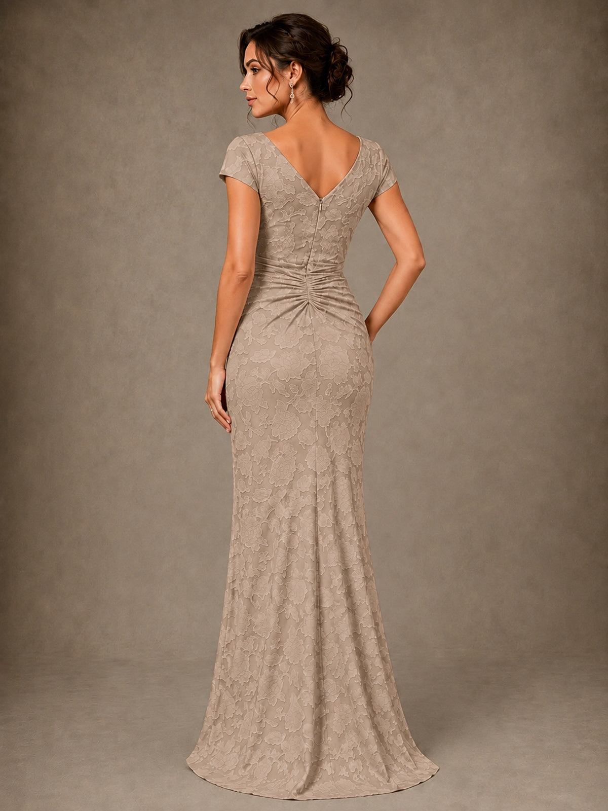 V-Neck Floral Jacquard Mother of the Bride Dress with Slit