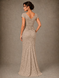 V-Neck Floral Jacquard Mother of the Bride Dress with Slit