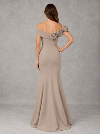 Blush Pink Off Shoulder Mermaid Bridesmaid Dress with Floral Rosette