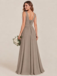 A-line Sleeveless Rucehd Chiffon Bridesmaid Dress with High Slit