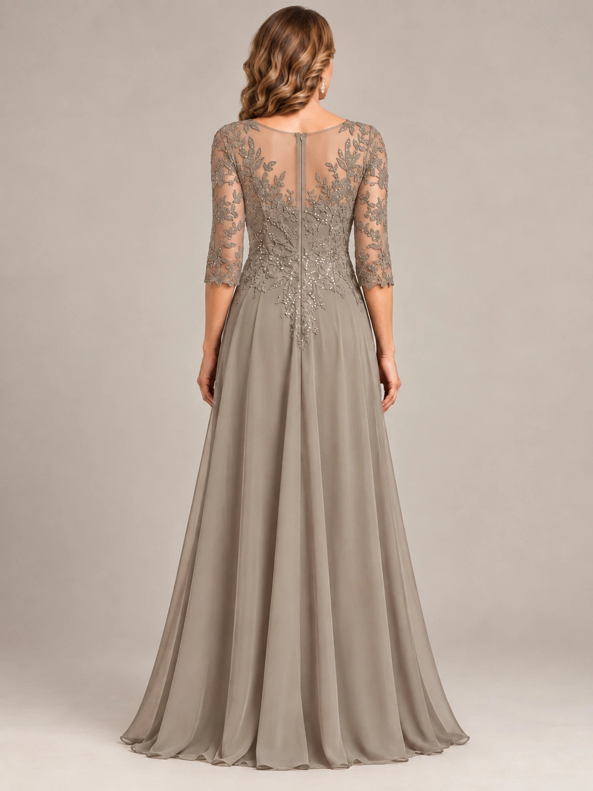 Sequin Lace A-Line Mother of the Bride Dress with 3/4 Sleeves