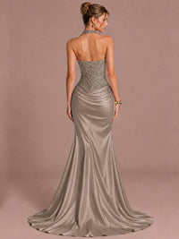 Sparkling Halter Corset Satin Mermaid Prom Dress