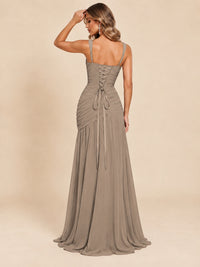 Wrap Pleated Prom Dress Scoop Neck with Slit Women Wedding Formal Dress
