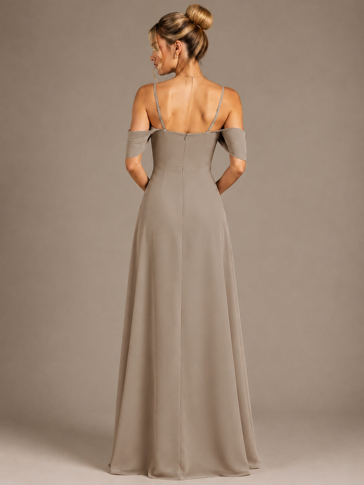 Spaghetti Strap Chiffon Bridesmaid Dress with Ruffles Slit