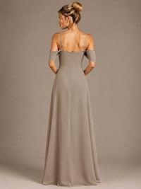 Spaghetti Strap Chiffon Bridesmaid Dress with Ruffles Slit
