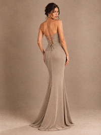 Emerald Green Strapless Mermaid Prom Dress with 3D Rose & Keyhole Cutout