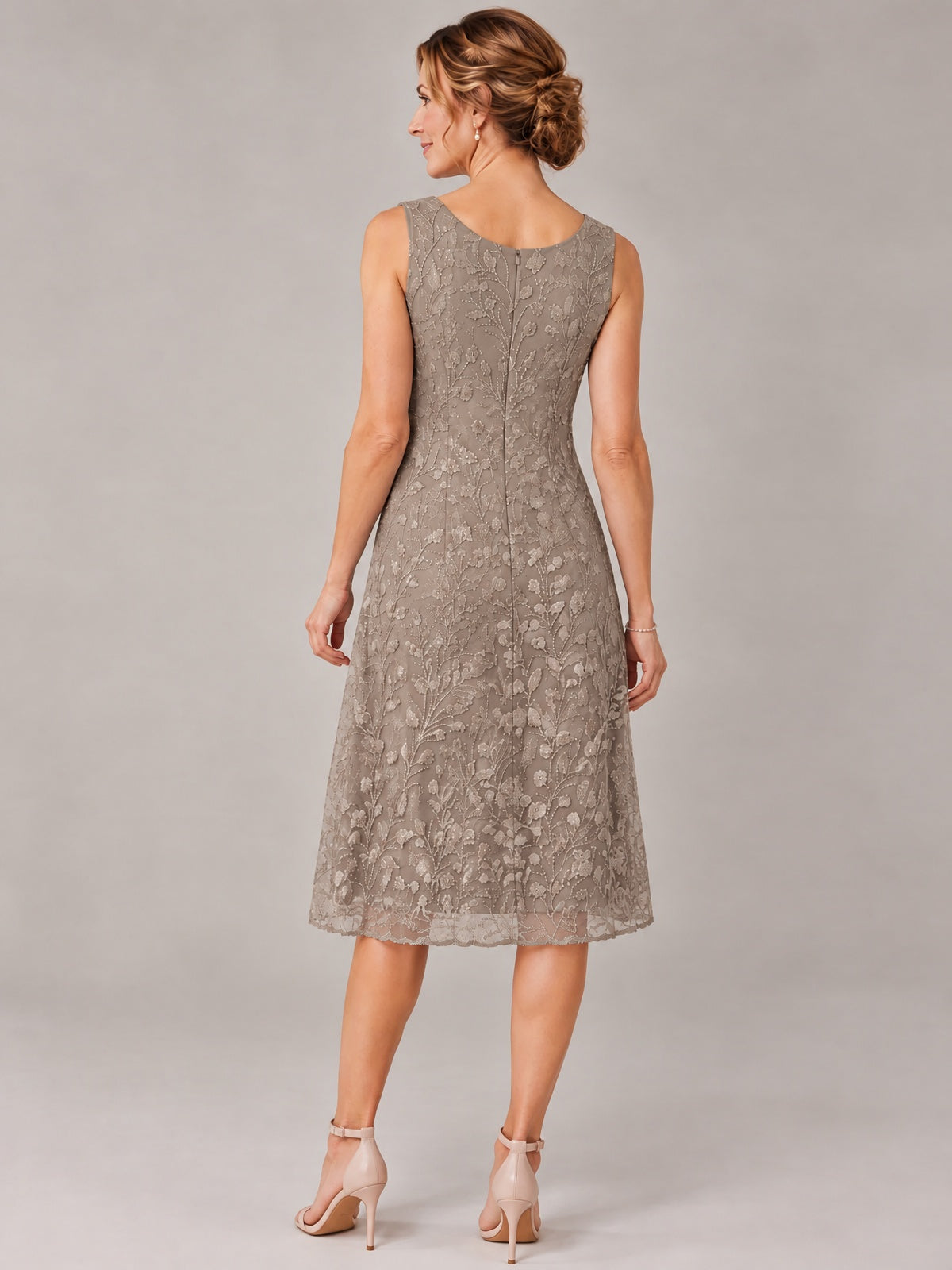 Tea Length Sequin Lace Mother of The Bride Dress with Chiffon Jacket