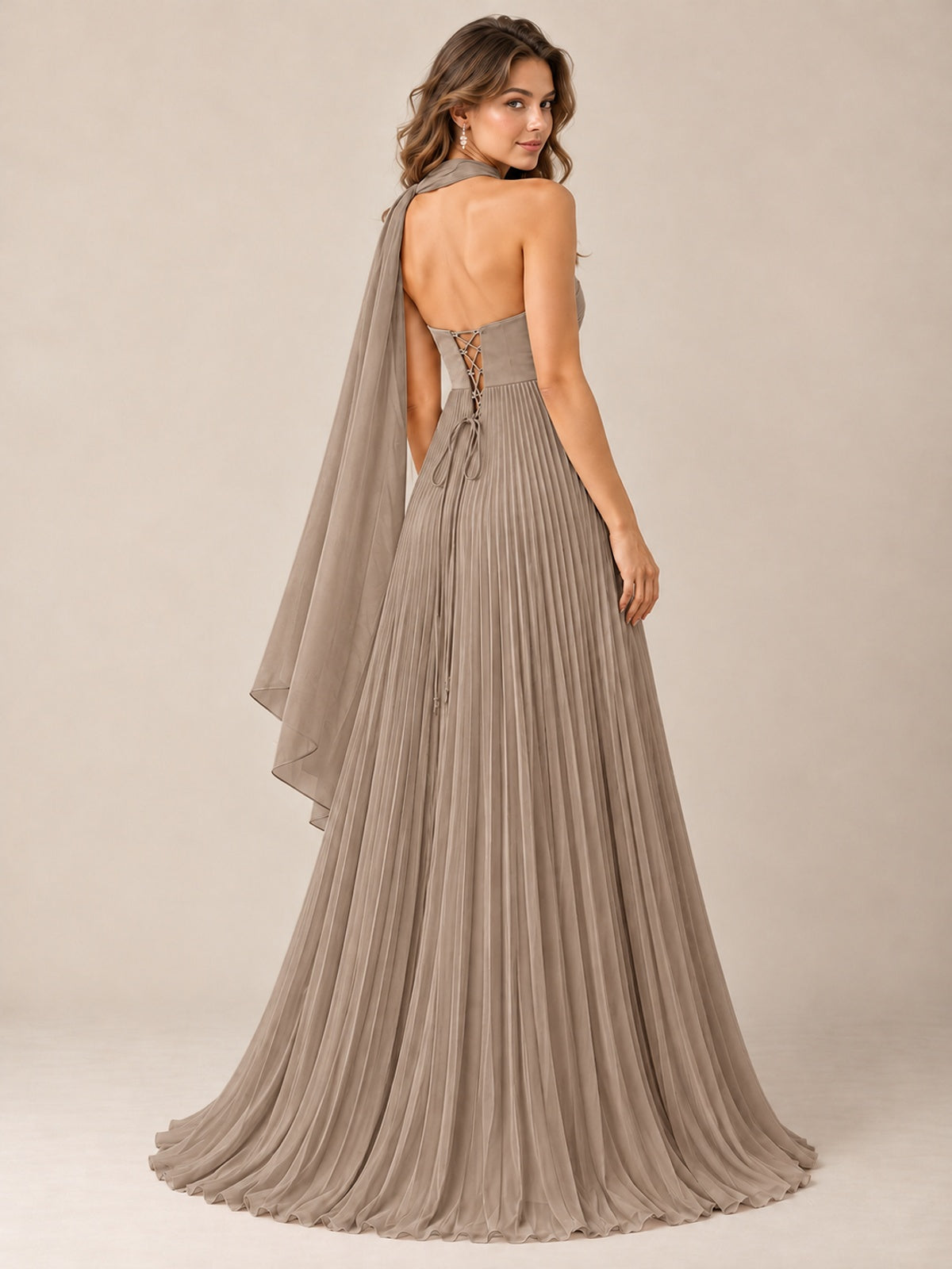 Sweetheart Neckline Pleated Prom Dress Strapless A-line Formal Dress with Flowy Scarf