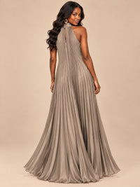 Rust Orange Pleated Halter Neck Maxi Dress