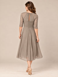 Tea-Length Mother of the Bride Dress with Lace 3/4 Sleeves