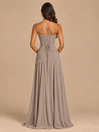 One Shoulder Prom Dress A-line Ruched Women Wedding Formal Gowns