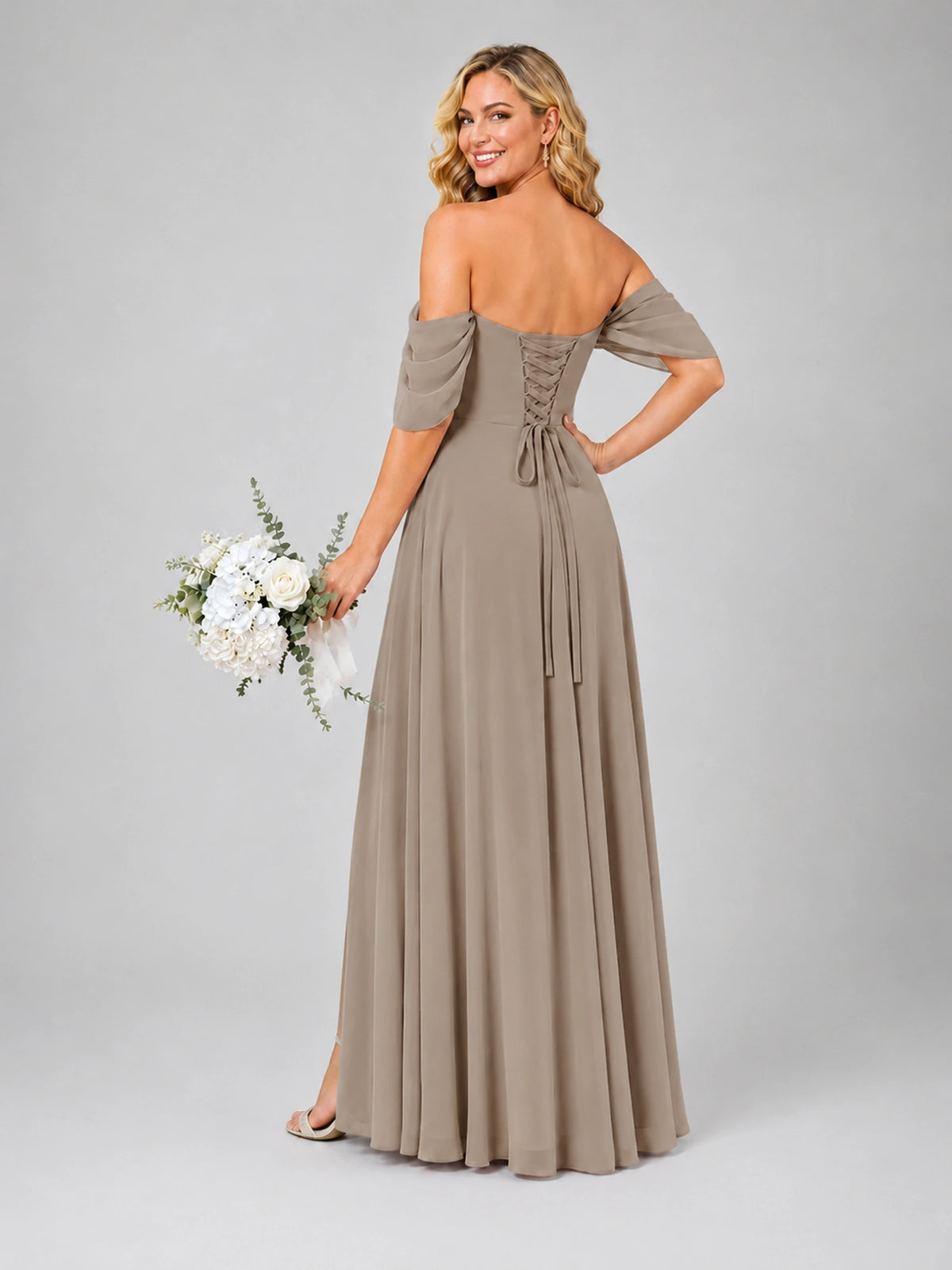 Off Shoulder Chiffon Bridesmaid Dress with Slit