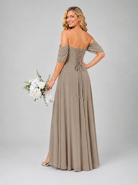 Off Shoulder Chiffon Bridesmaid Dress with Slit