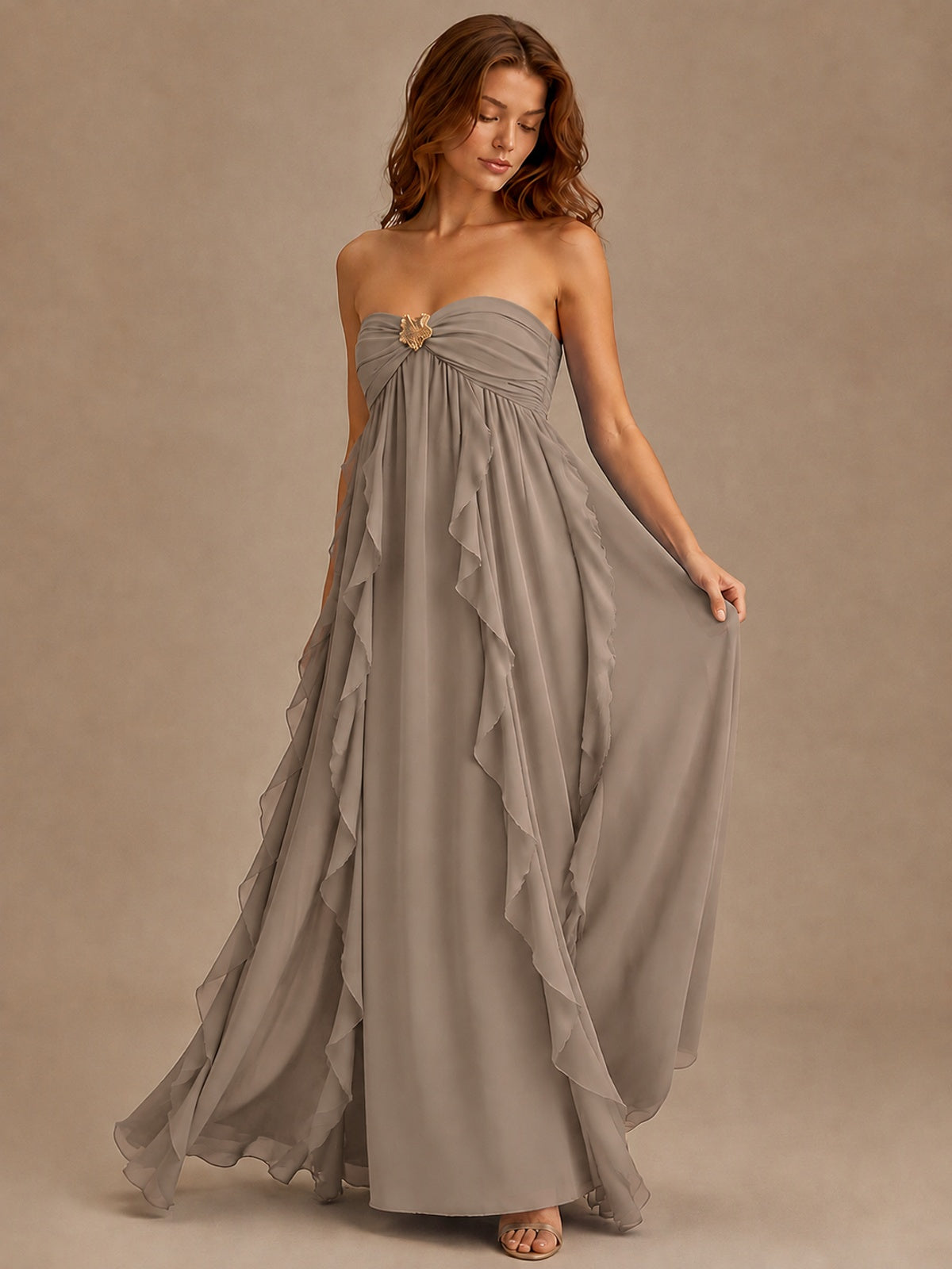 Srapless Sweetheart Chiffon Prom Dress Ruffle Formal Evening Gown