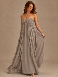 Srapless Sweetheart Chiffon Prom Dress Ruffle Formal Evening Gown