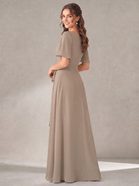 Scoop Neck A-line Chiffon Bridesmaid Dress with Flutter Sleeve & Belt