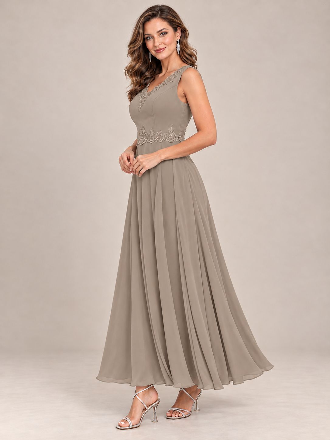 Dusty Blue Floral Lace Chiffon Mother of the Bride Dress with Jacket